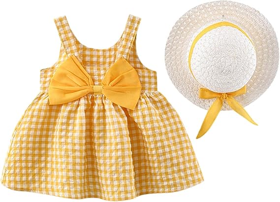 Amazon ベビードレス 女の子 新生児 ワンピース ストローハット付き かわいい ボウ 子供服 夏 チェック柄 赤ちゃん ドレス ノースリーブ プリンセス ドレス ガールズ キャミソール ビーチドレス おしゃれ 誕生日 ドレス 結婚式 発表会 ドレス ワンピース チュニック 通販