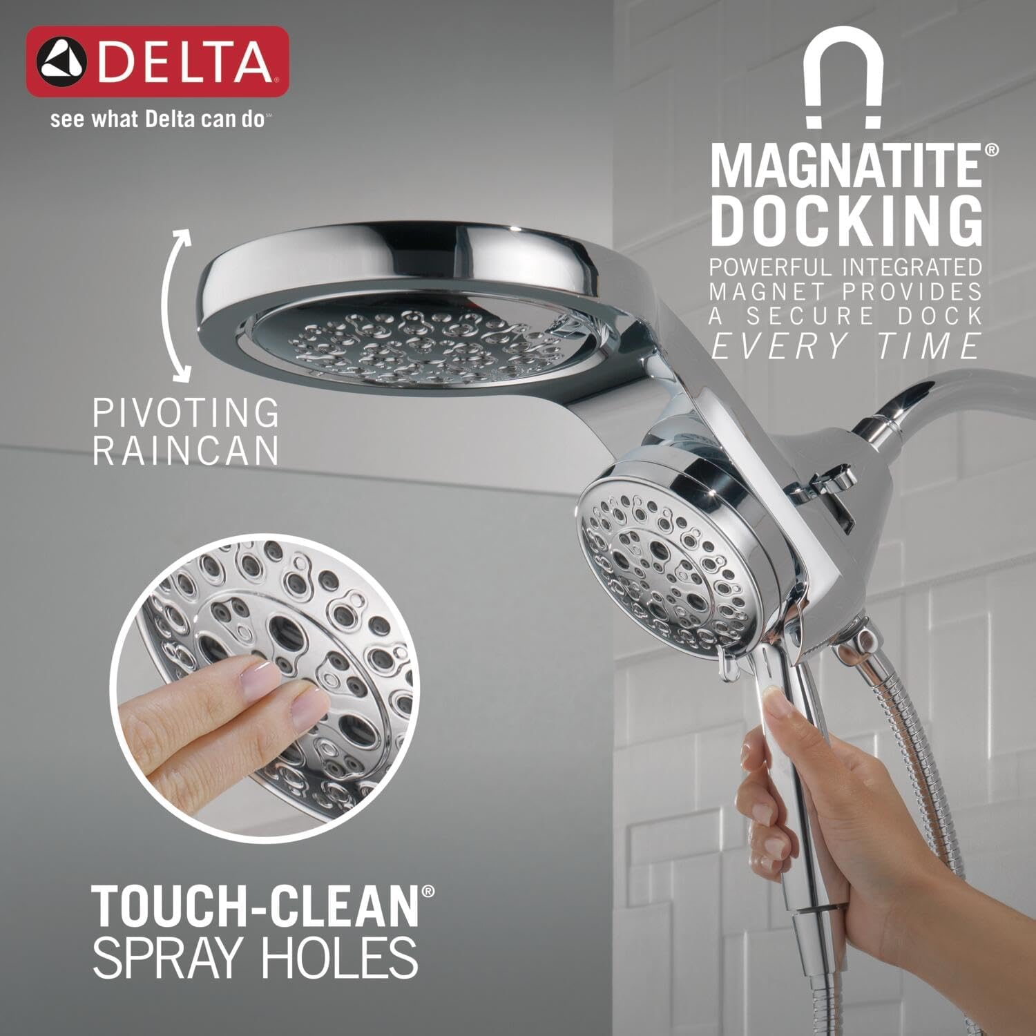 Delta Faucet Trinsic 14 Series Single-Handle Shower Trim with HydroRain 5-Spray H2Okinetic Dual Shower Head, Chrome (Valve Not Included)