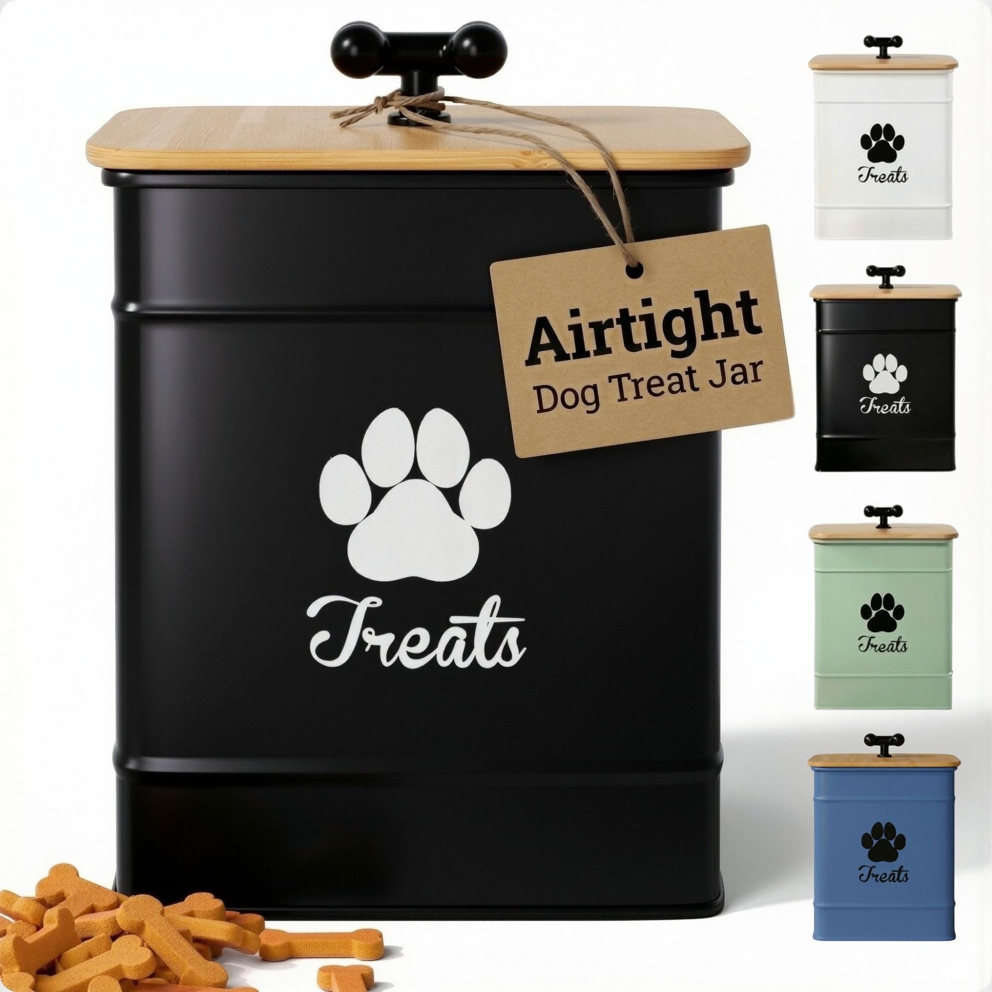 Dog Treat Container Airtight, 6"W x 8"H, Powder Coated, 12 Cup Capacity