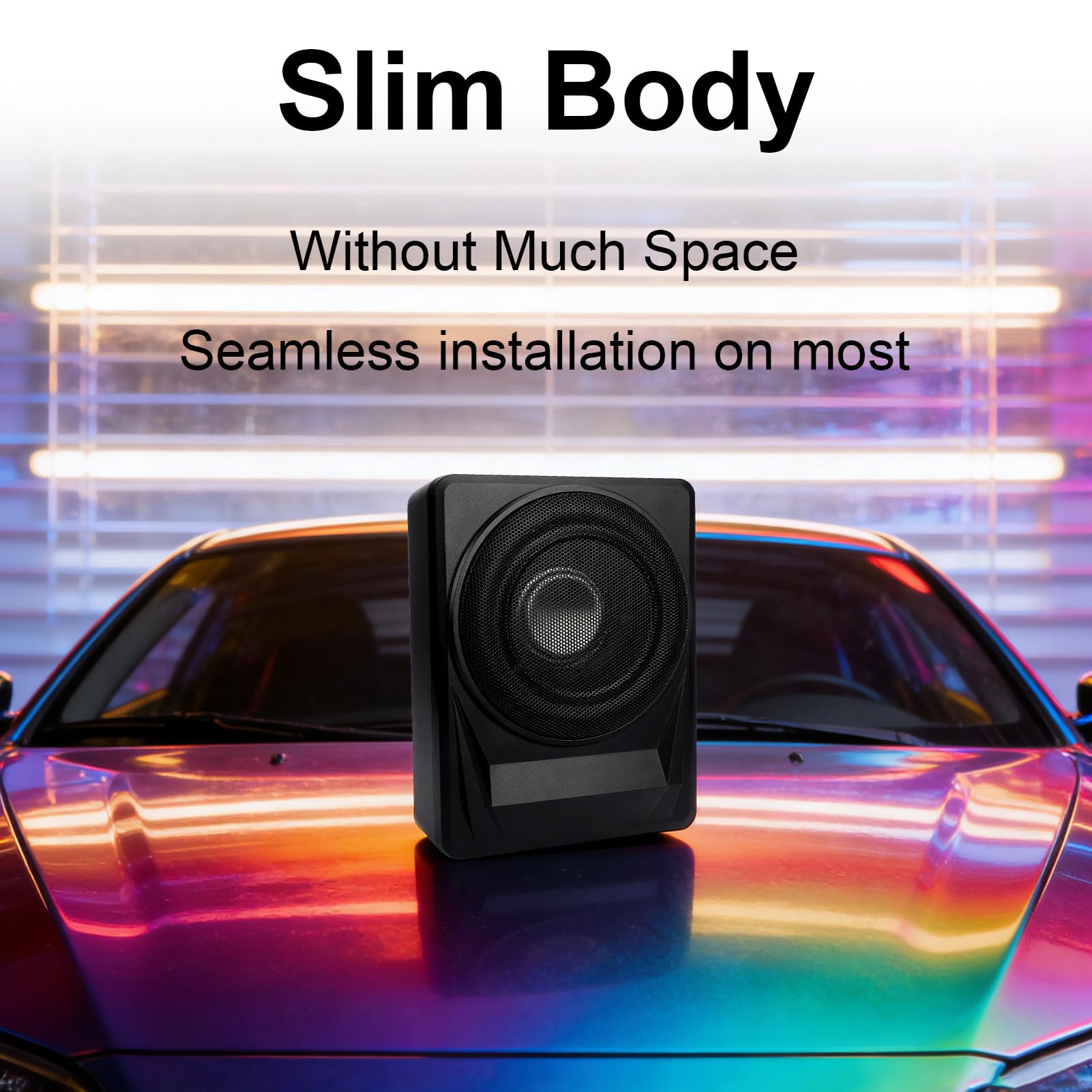 Qqmora Subwoofer Sottile per Auto da 10 Pollici Subwoofer Alimentato Attivo Sotto il Sedile 1200 W di Picco Amplificatore Integrato Custodia in Lega di Alluminio con Kit di