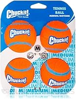 Chuckit! Medium Dog Tennis Balls (2.5 Inch, Pack of 4) - Durable Bouncy Buoyant Fetch Toy for 20-60 lb Dogs