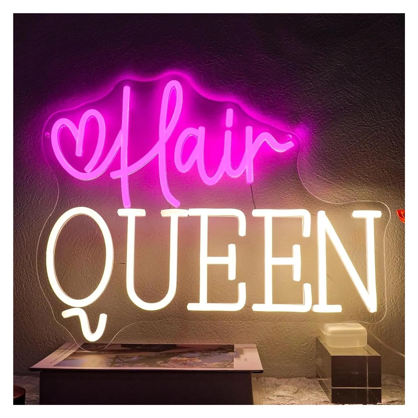RONGCH Hanging Art Signs Hair Queen Neon Sign Dimmable Barber Shop LED Light for Haircut Hairdresser Hair Salon Beauty Room Makeup Studio Decor 34.9cmx28cm