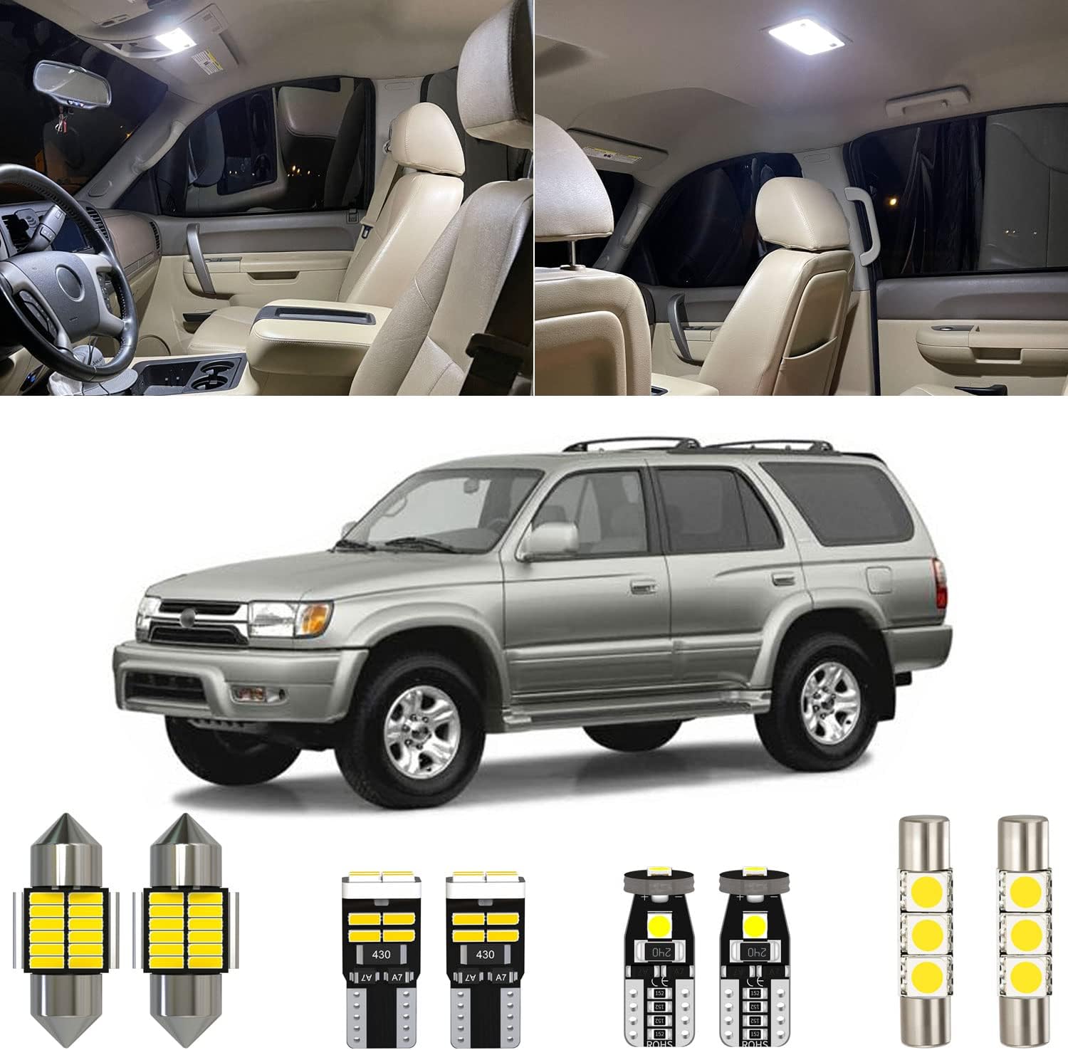 Xpismii 11 Piece 6000K White 4Runner LED Interior Light Kit Package Replacement for Toyota 4Runner 1996 1997 1998 1999 2000 2001 2002, with Placement Diagram and Install Tool