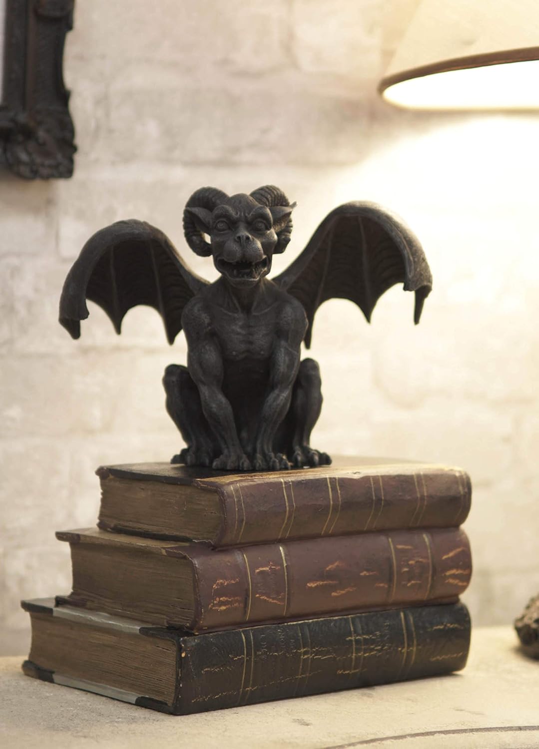 Ebros Gift Crouching Ram Horned Gargoyle Statue in Faux Stone Finish Resin 6.25" Tall Warden of Gothic Cathedral Castle Architecture Gargoyles Accent Figurine