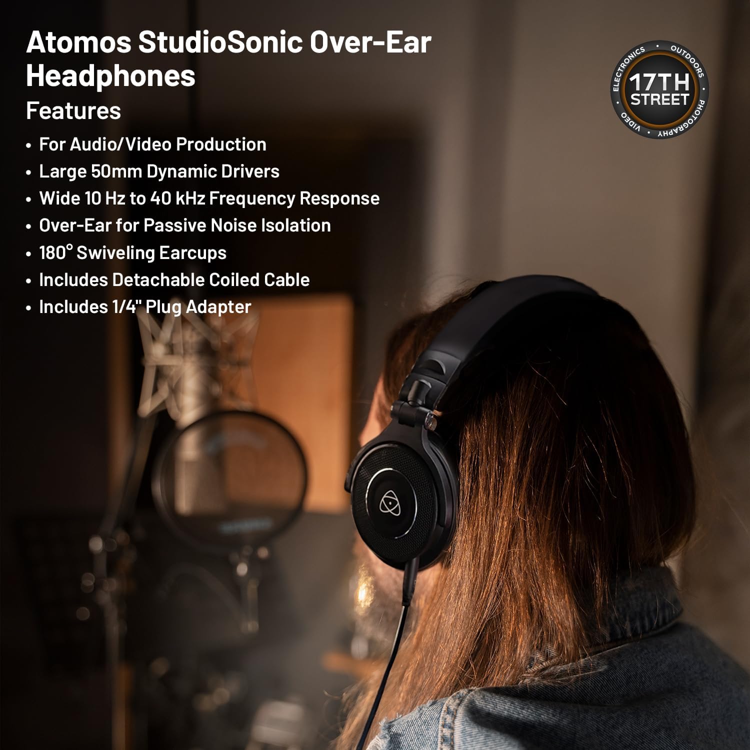 Atomos Ninja 5.2" 4K HDMI Recording Monitor with Atomos StudioSonic Professional Over-Ear Headphones (Black), Headphone Stand & Swivel and Tilt Adjustable Monitor Mount (Cold Shoe Mount) Bundle Kit