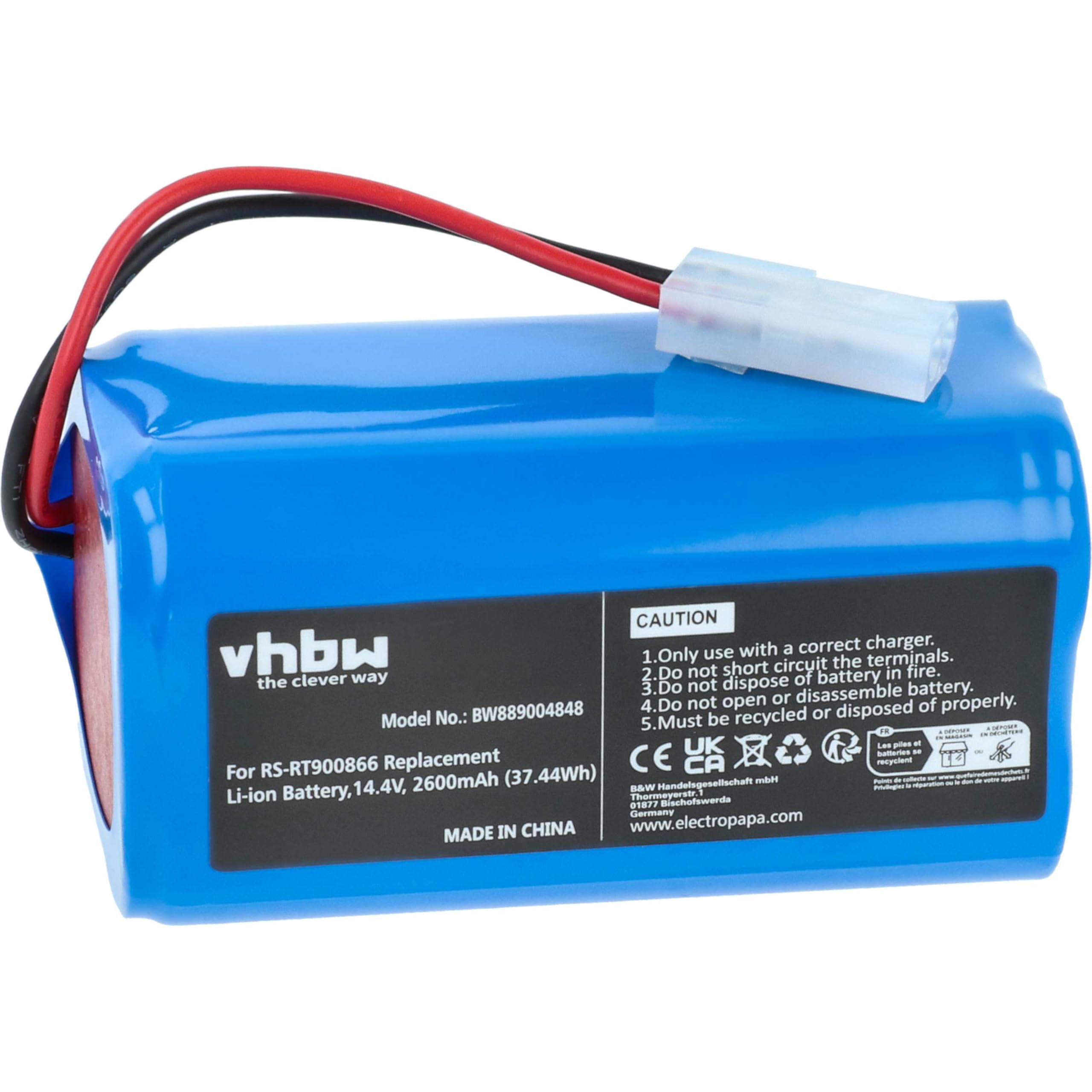vhbw batteria compatibile con Rowenta Explorer 20, 40, 40 Total Care Connect, 20 Aqua, 45 home cleaner (2600mAh, 14,4V, Li-Ion, senza custodia)
