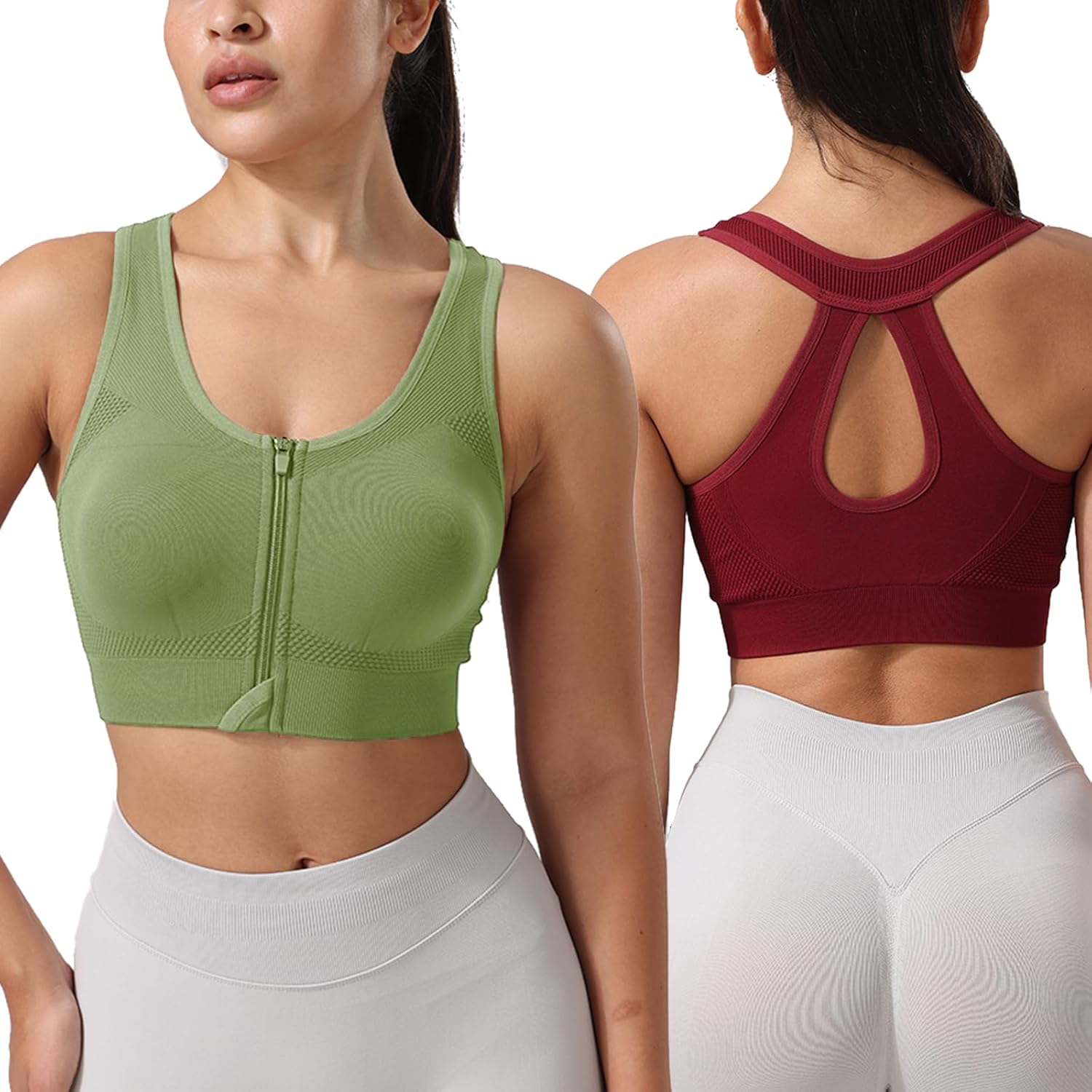 Zip Front Sports Bras for Women-Support Padded Bra Pack Fitness Workout Yoga Gym Running Crop Tank Top - Image 2