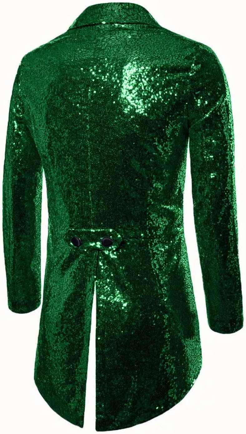 Mens Sequin Longer Tailcoat Blazers Shiny Prom Party Suit Stage Performance Costume Evening Club Stage Show Jacket