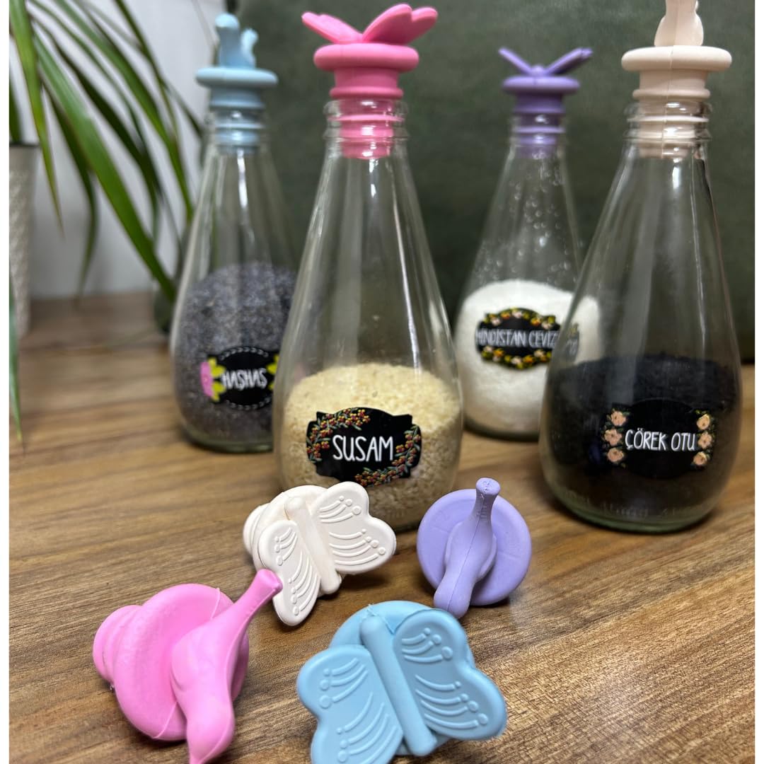 Righton Wine Stoppers - Silicone Bottle Sealer - Soft, Leakproof, Dishwasher Safe - Set of 4 (Purple/Blue Butterfly - Pink/White Bird)