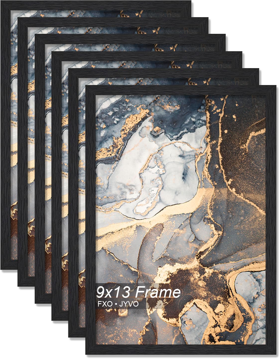 Fxojyvo Engineered Wood 9x13 Picture Frame Set of 6 - Black Wood-Grain for Wall Mounting, Light Weight 9 by 13 Inch Photo Poster Display โ image 1