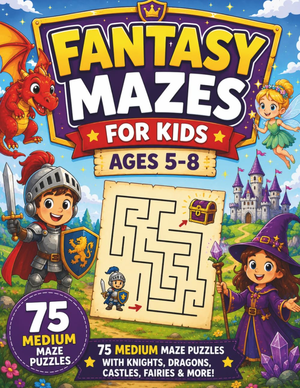 Fantasy Mazes for Kids Ages 5-8: 75 Intermediate Maze Puzzles with Dragons, Knights, Castles, and Magical Adventures