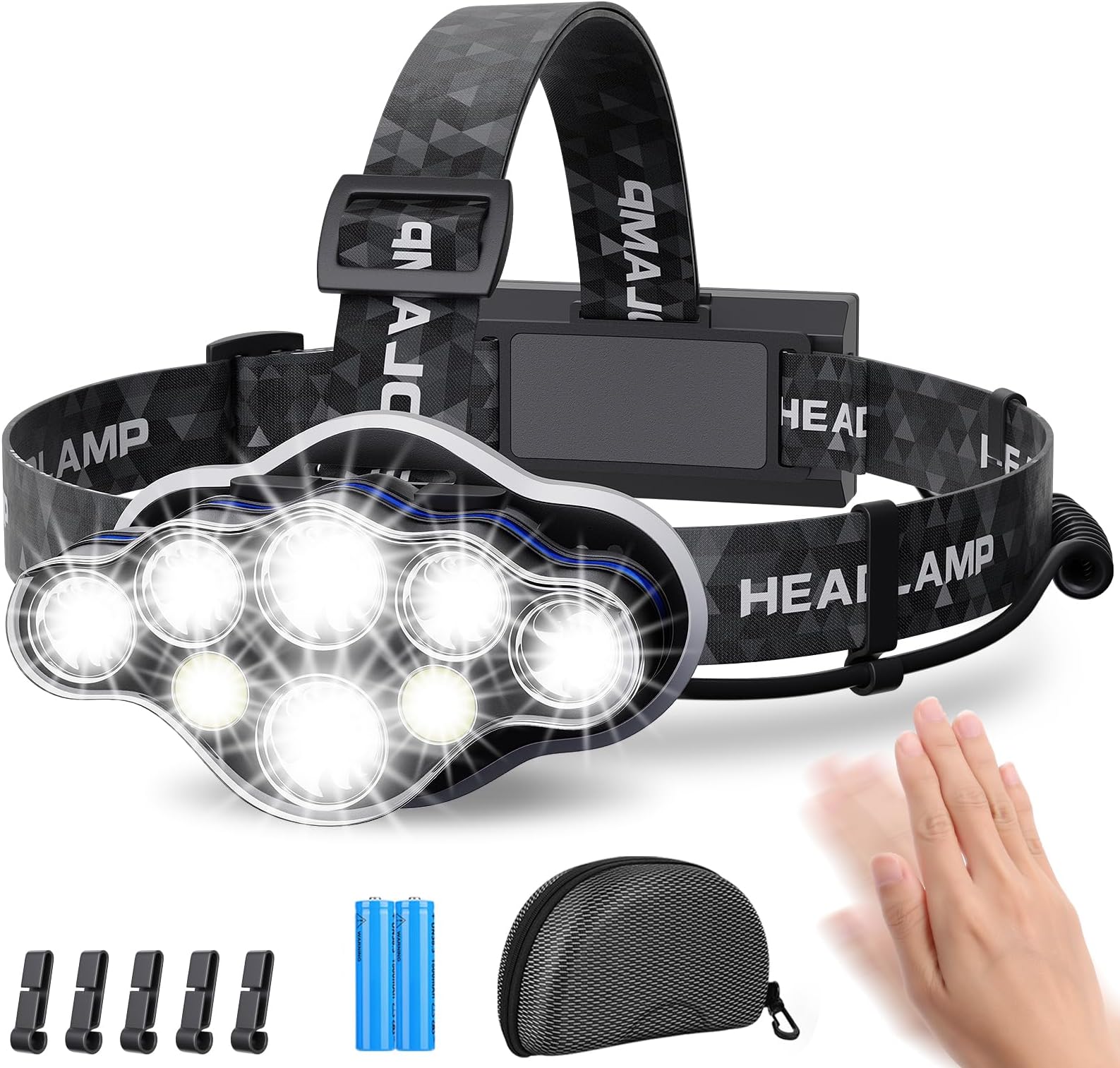 MLIAIMCE Head Torch,Rechargeable Headlamp Super Bright 18000 Lumens 8 Lighting Mode,Lightweight Waterproof Head Torch,Hands-Free Flashlight for Working,Fishing,Camping,Running