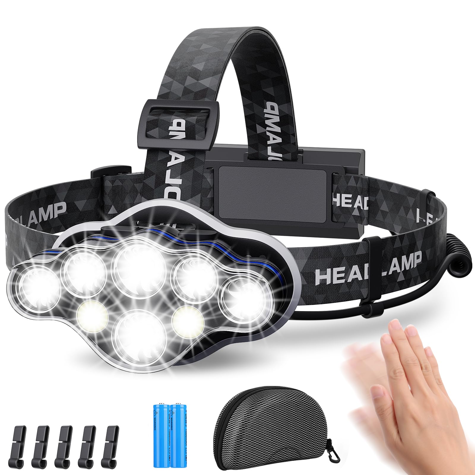 Head Torch,Rechargeable Headlamp Super Bright 18000 Lumens 8 Lighting Mode,Lightweight Waterproof Head Torch,Hands-Free Flashlight for Working,Fishing,Camping,Running