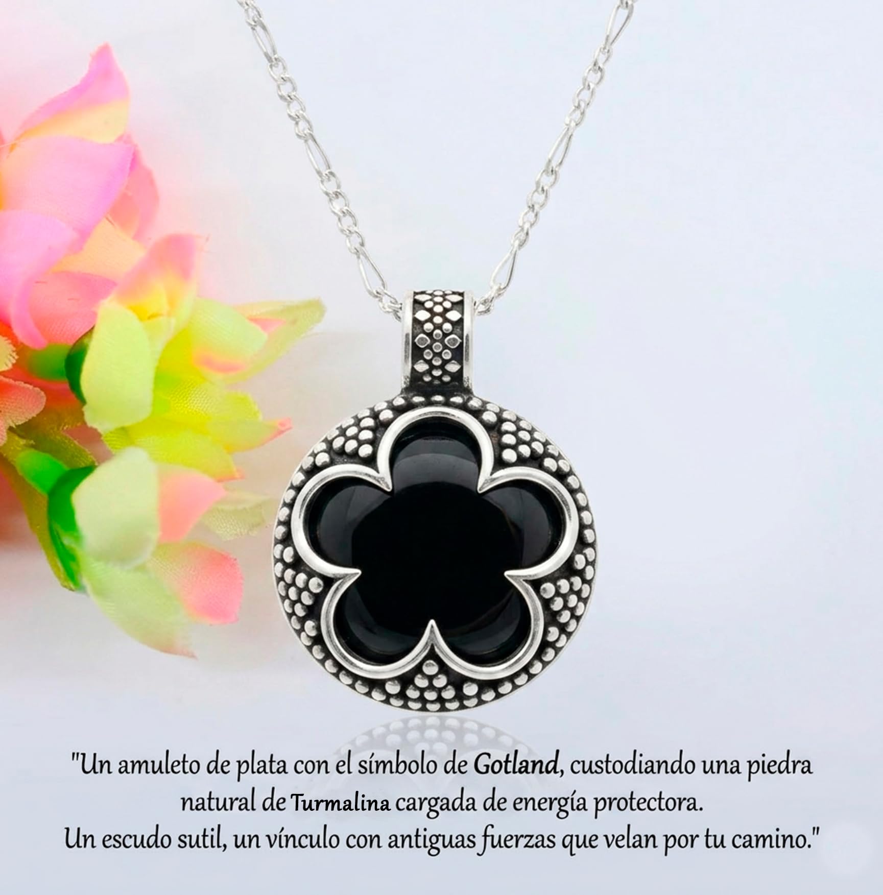Only faith Collar con Amuleto Gotland de Plata de ley 925, Colgante de Piedra Natural Amuleto de proteción, Cadena Italiana 45cm, con Caja de Regalo