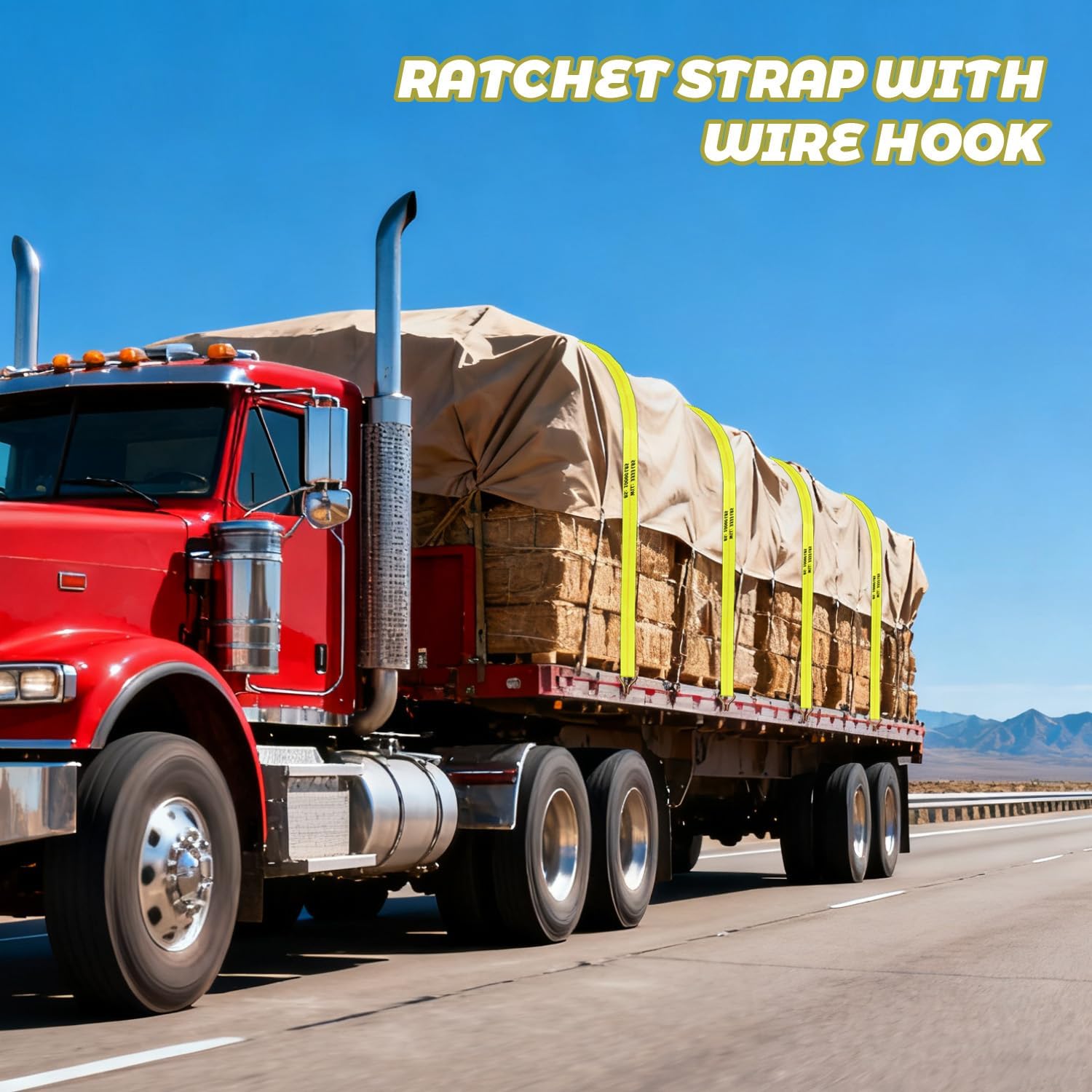 2 Inch x 30 Ft Ratchet Straps Heavy Duty 4 Pack, 10,000 lbs Breaking Strength, Tie Down Straps Ratchet with Double J Hooks, Cargo Ratchet Straps for Trailer, Truck, ATV, Cargo, Yellow