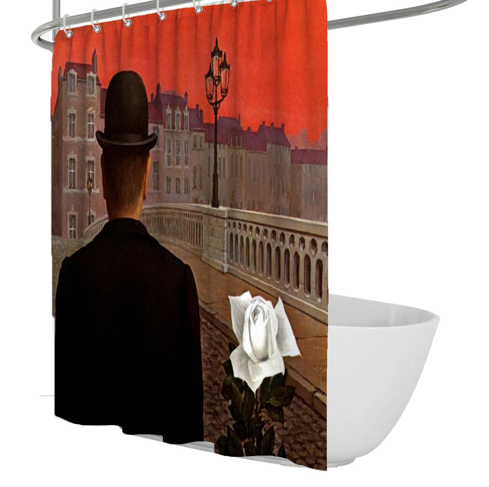 WEECHAINGE Rene Magritte Style Shower Curtain Pandora's Box Printed Painting Shower Liner for Chic Bathroom Decorative Machine Washable Red W200xL220cm