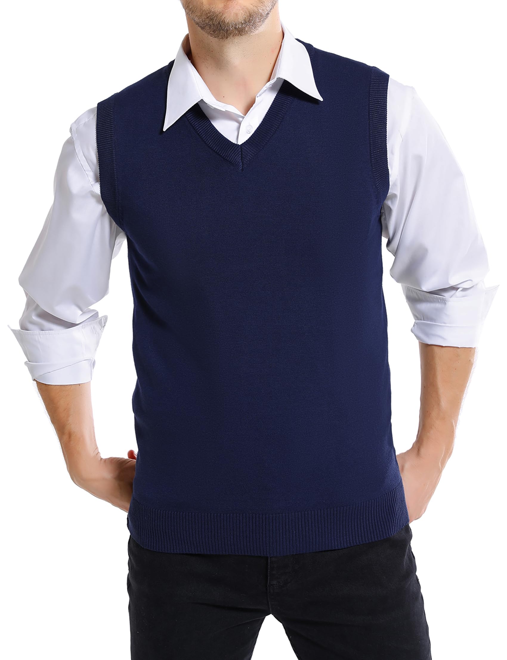 Sykooria Gilet Maglione da Uomo con Scollo V Maglioncino Smanicato Senza Maniche Pullover Gilet Cotone in Maglia Invernale Maglioni e Cardigan da Uomo Casual