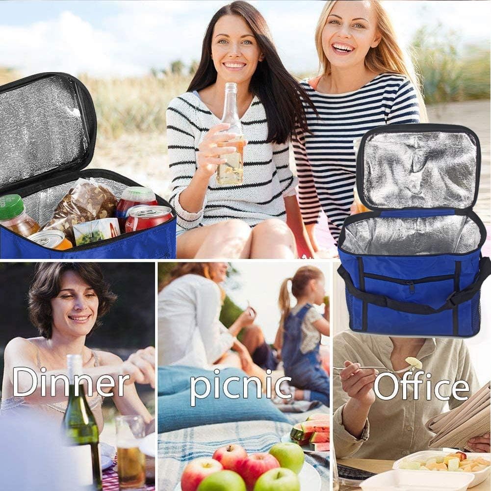 Borsa Isotermica da Pranzo Pieghevole per Picnic, Campeggio, Viaggio (Blu)