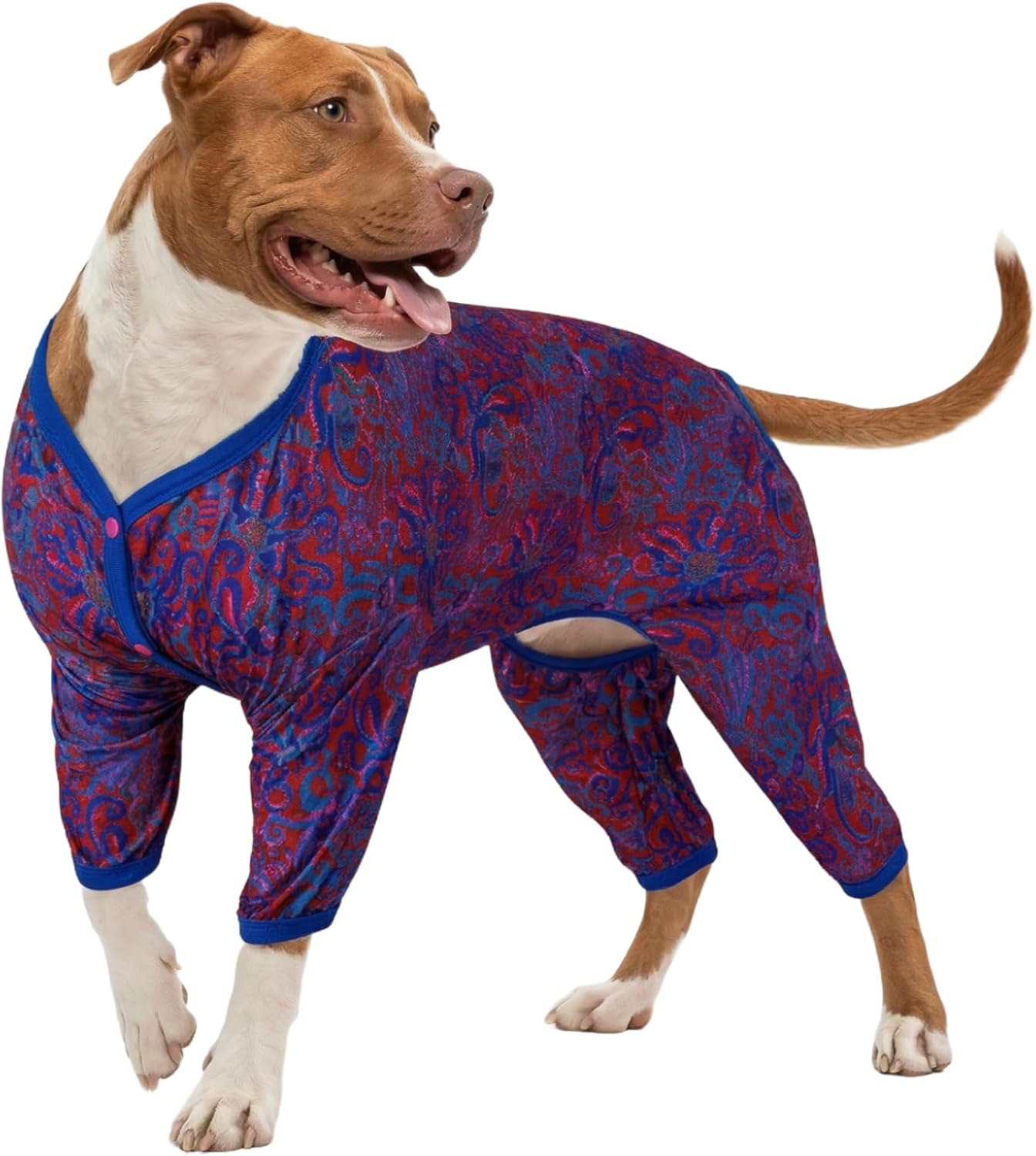 LovinPet Pitbull Pjs for Dogs, Pet Anxiety Relief, Uv Protection Dog Clothes, Comfy Stretchy, Lightweight Fabric, Lemur Print, Large Dog Pjs, Pitbull Clothes,Large