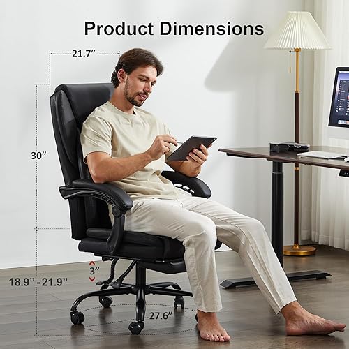 Miniatura 2 de Silla de oficina, grande y alta, 400 libras con reposapiés, ergonómica con respaldo ajustable, silla de computadora reclinable con doble soporte