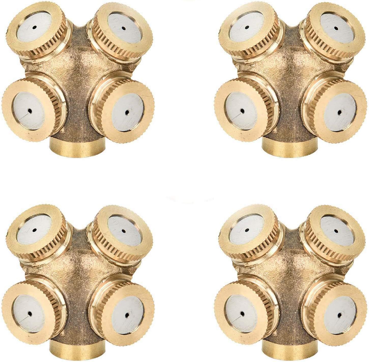 KUWAN 4 Piece 1/2" Brass Misting Spray Nozzle 4 Holes Garden Sprinklers Irrigation Connector Fitting External Thread Water Pipe