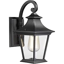 Emliviar Outdoor Porch Light, Modern Outside Wall Light Fixture for House Garage, Clear Glass in Black Finish, 12" Height, XE219B BK