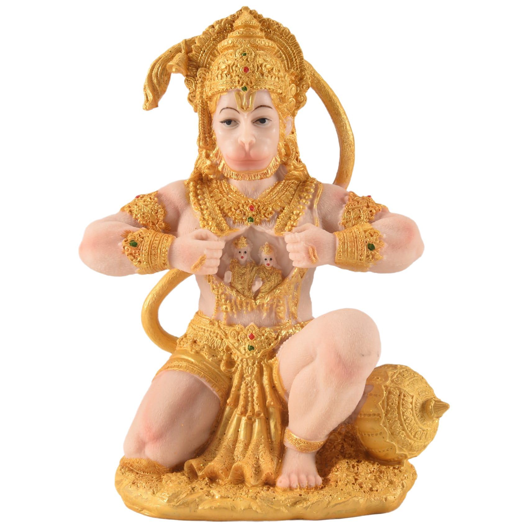 CTRLZS Gold Hanuman Statue Indian Lord Sculpture India Figurine Collection Idol Murti Pooja Sculpture for Decor Ornament