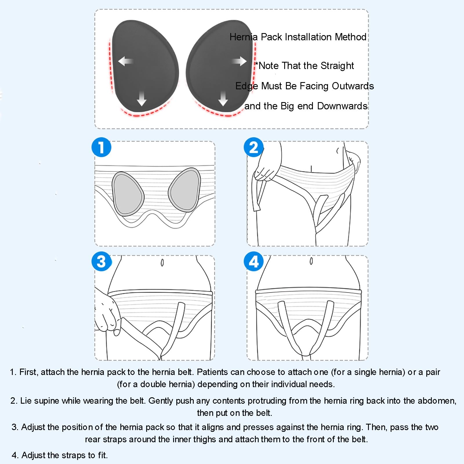 Hernia Inguinal Hombre, Ajustables Faja de Hernia Inguinal (Izquierda O Derecha), 2 Almohadillas de Compresión Extraíbles para Uso Diario Durante La Recuperación Posoperatoria (Negro, Grande)(Large)