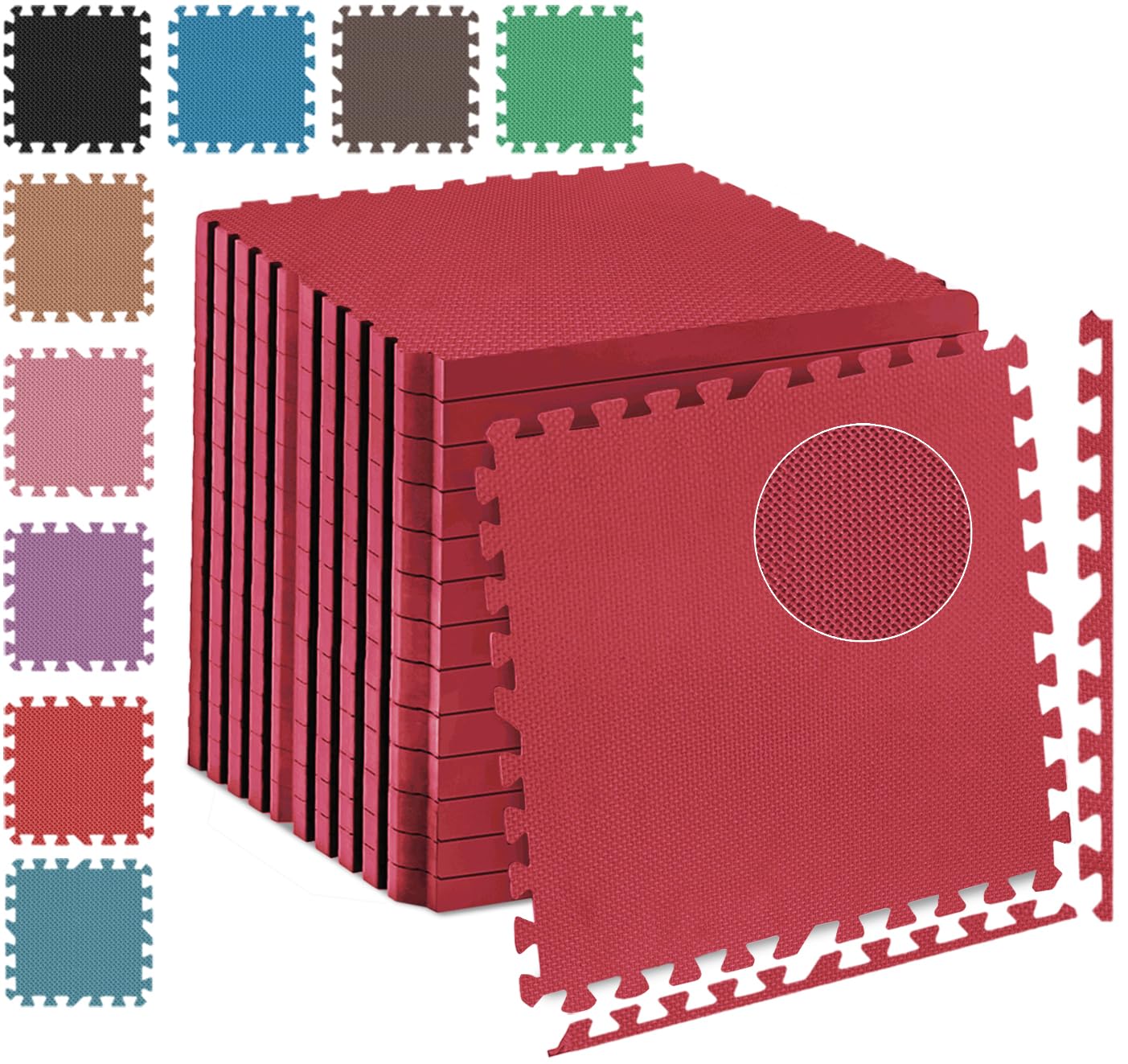 Fk Sports 25mm Extra Thick Gym Flooring Mat, 60x60cm, Cross Pattern (Red, 16pcs | 64 sq.ft) Non-Skid mats, Soft Cushion EVA Rubber Foam, Interlocking Puzzle Floor Tiles, for Home Yoga Workout โ image 1