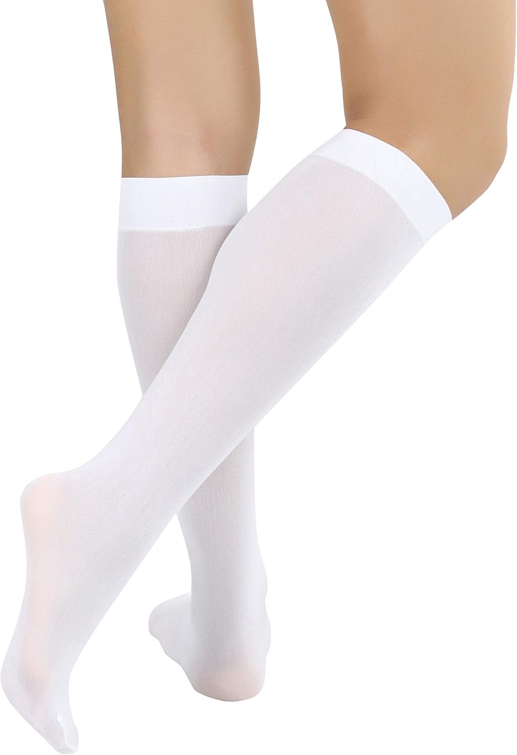 ToBeInStyle Women’s 100% Nylon Opaque Knee High Fashion Dress Socks Solid or Contrast Band Stretch Fit