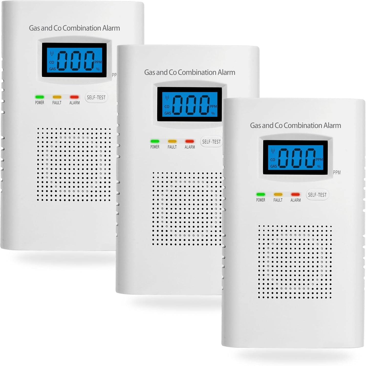 Combination Gas & Carbon Monoxide Detectors – 3 Packs Plug in Carbon Monoxide Alarm & Natural Gas Detector for Home, 2-in-1 Co Detector & Combustible Gas Detector with Digital Display, Easy to Install