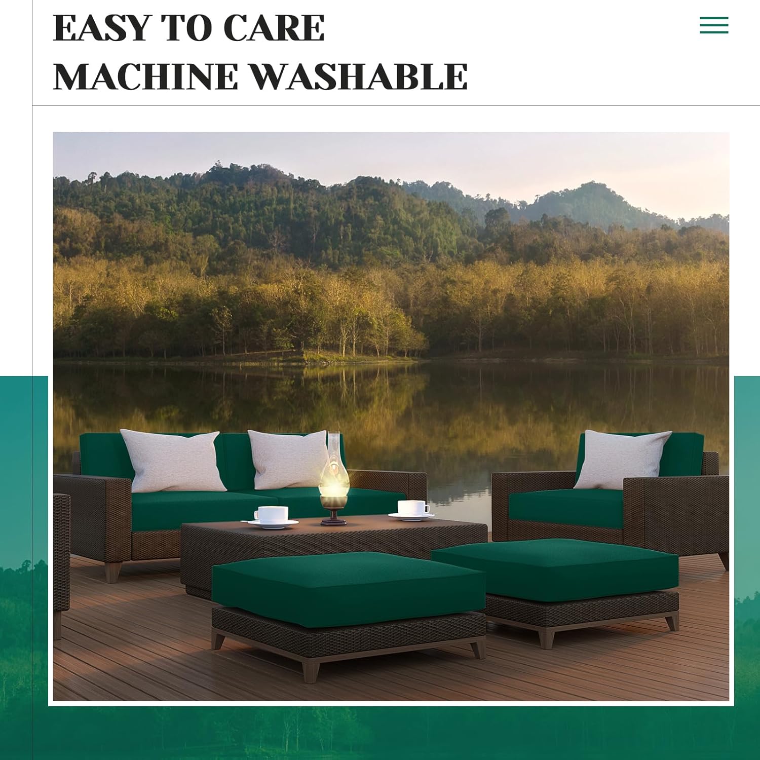 Mindsoft 8 Pcs 24"x24" Patio Cushion Covers Outdoor Cushion Covers Replacement High UV Resistant Anti Slip Waterproof Patio Chair Seat Slipcovers for Outdoor Furniture(Dark Green)