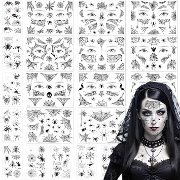 TATUWST Halloween Spider Face Temporary Tattoos -22 Sheets Shoulder Back Body Art Spider Sticker for Witch Halloween Costume Cosplay Theme Party Women Girls Favors Theme Party Favors Supplies