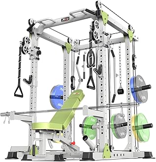 Power Cage Multi-Function Power Rack with Cable Crossover System,1800 LBS Capacity Squat Rack with Weight Bench,for Home Gym