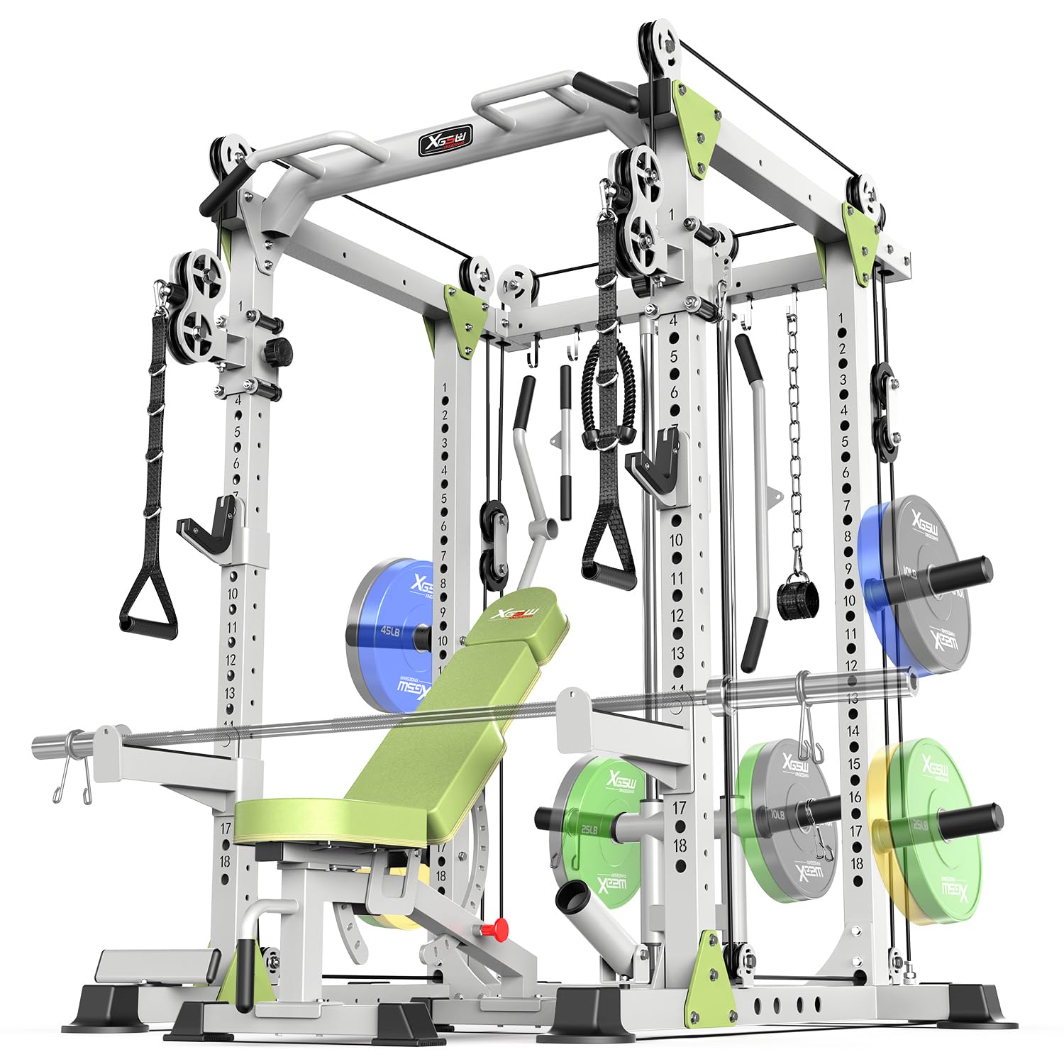 Power Cage Multi-Function Power Rack with Cable Crossover System,1800 LBS Capacity Squat Rack with Weight Bench,for Home Gym