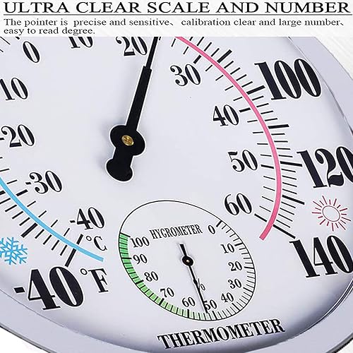 Miniatura 2 de Termómetro de pared grande para interiores y exteriores, higrómetro, impermeable, no requiere batería (blanco)
