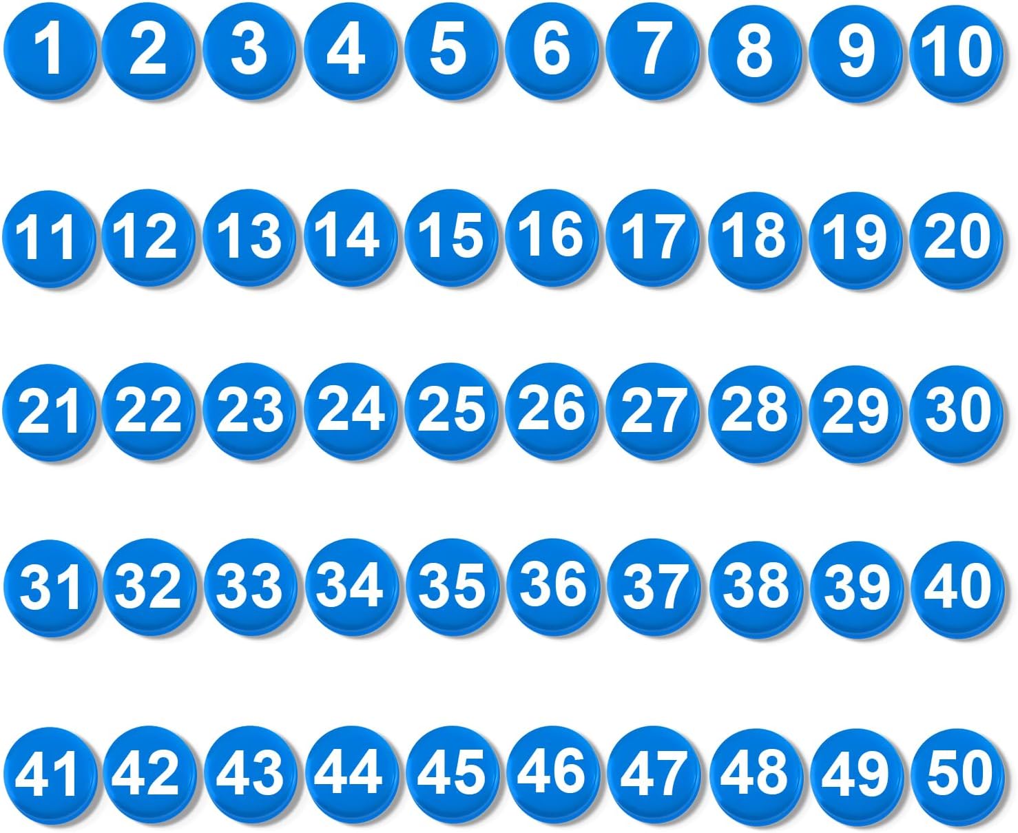 50pcs 1-50 Magnetic Numbers, 0.79 Inch Multi-Use Blue Number Magnets for Whiteboard Calendar Refrigerator Round Magnets for Home Classroom Office
