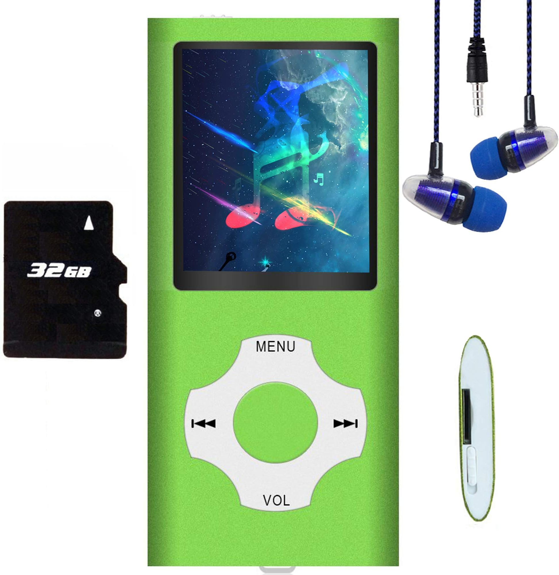 MP3 Player / MP4 Player, Hotechs MP3 Music Player with 32GB Memory SD Card Slim Classic Digital LCD 1.82" Screen with Mini USB Port with FM Radio Voice Recording (Shine Green)