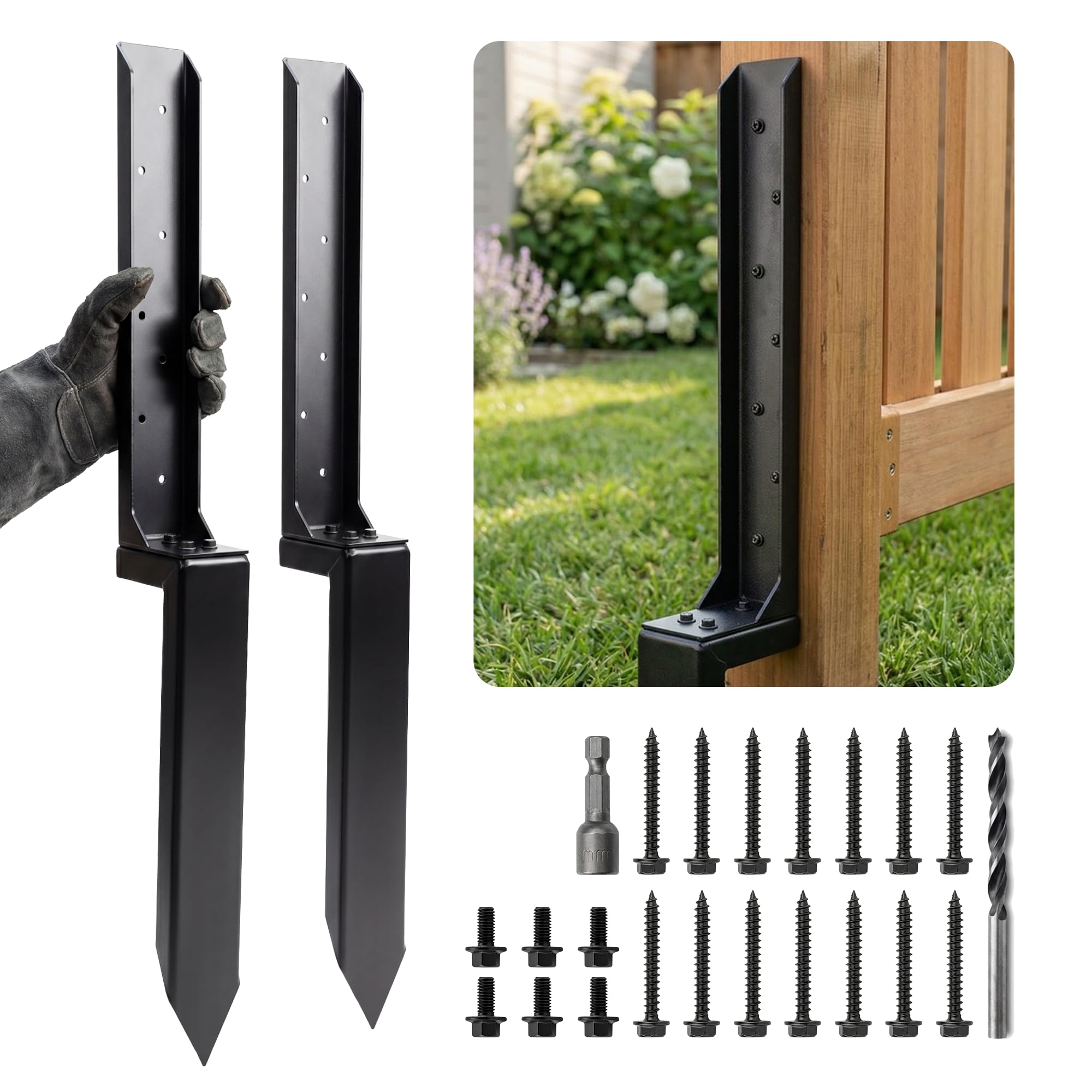 Photo 1 of ATSARIUM Fence Post Repair Kit, 33.6" Height Upgraded 2.5"Width Heavy Duty Fence Post Repair Stakes, Thickened Anchor Ground Spike for Repairing Tilted/Broken Wood Posts (2)