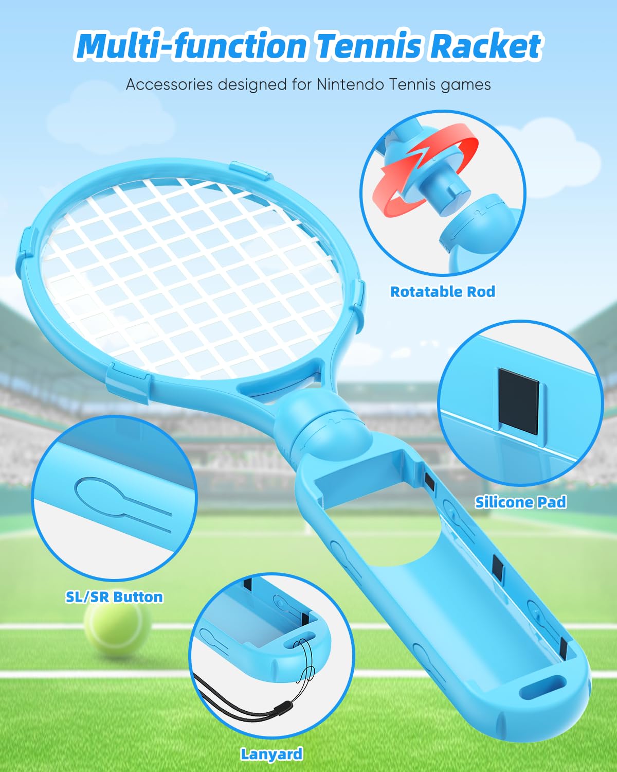 [for Switch 2/1] 4 Pack Tennis Rackets for Nintendo Switch 2 (2025) image 4