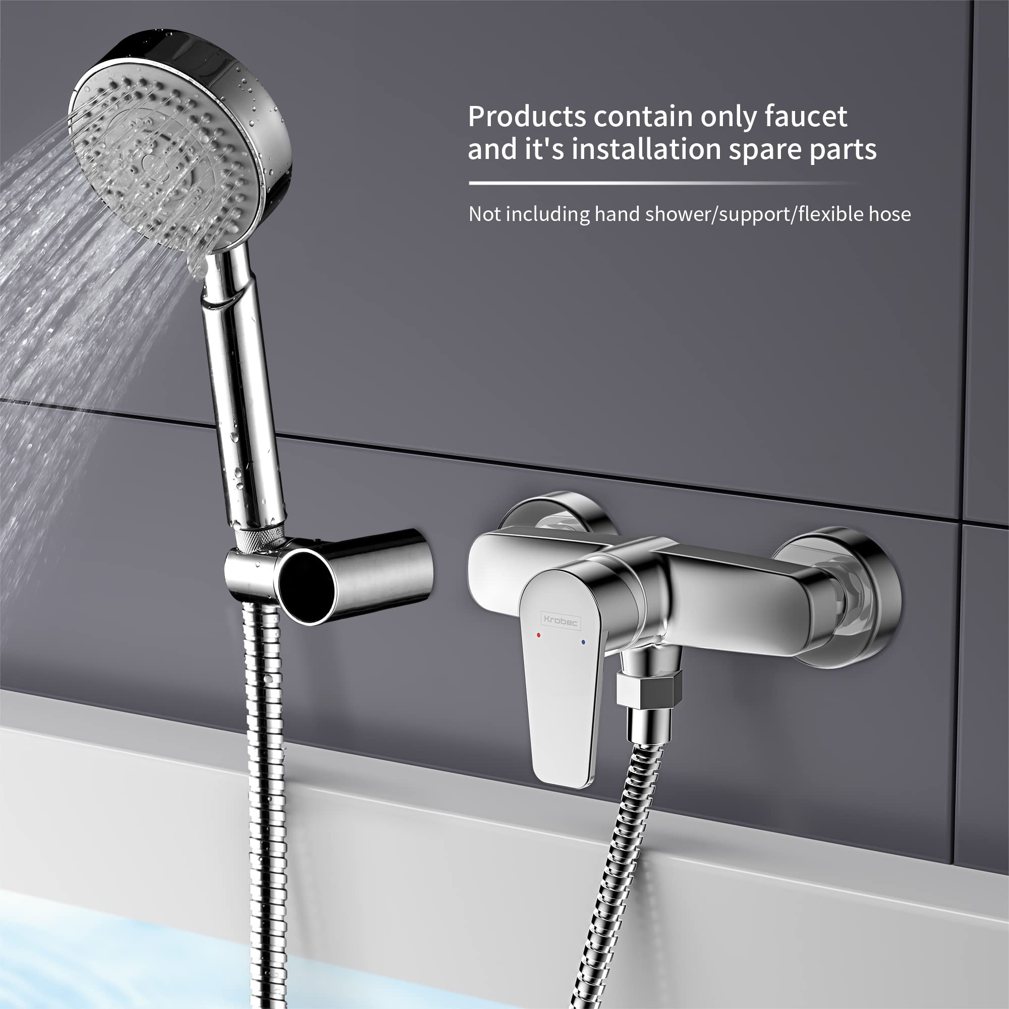 Rubinetto per doccia Korec, rubinetto per doccia monocomando, rubinetto per doccia da pavimento per bagno, cartuccia con valvola in ceramica, materiale in ottone, cromatura, misura G1/2. (Moderno)