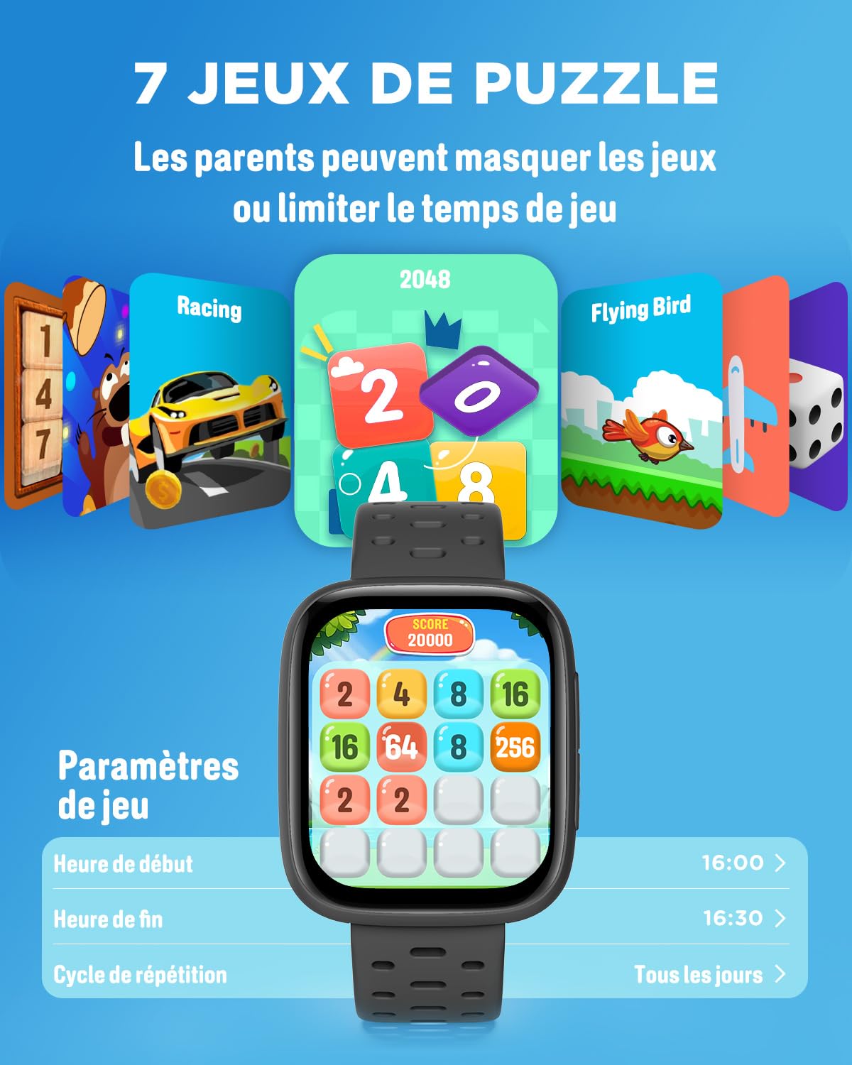 BIGGERFIVE Montre Enfant Connectée ou Non, 1,8" Amoled Smartwatch Podomètre | Cardiofrequencemètre, 30m Étanche, Moniteur de Sommeil, Jeux de Puzzle, 100+ Cadrans pour Garçons Filles Ados 5-16, Noir