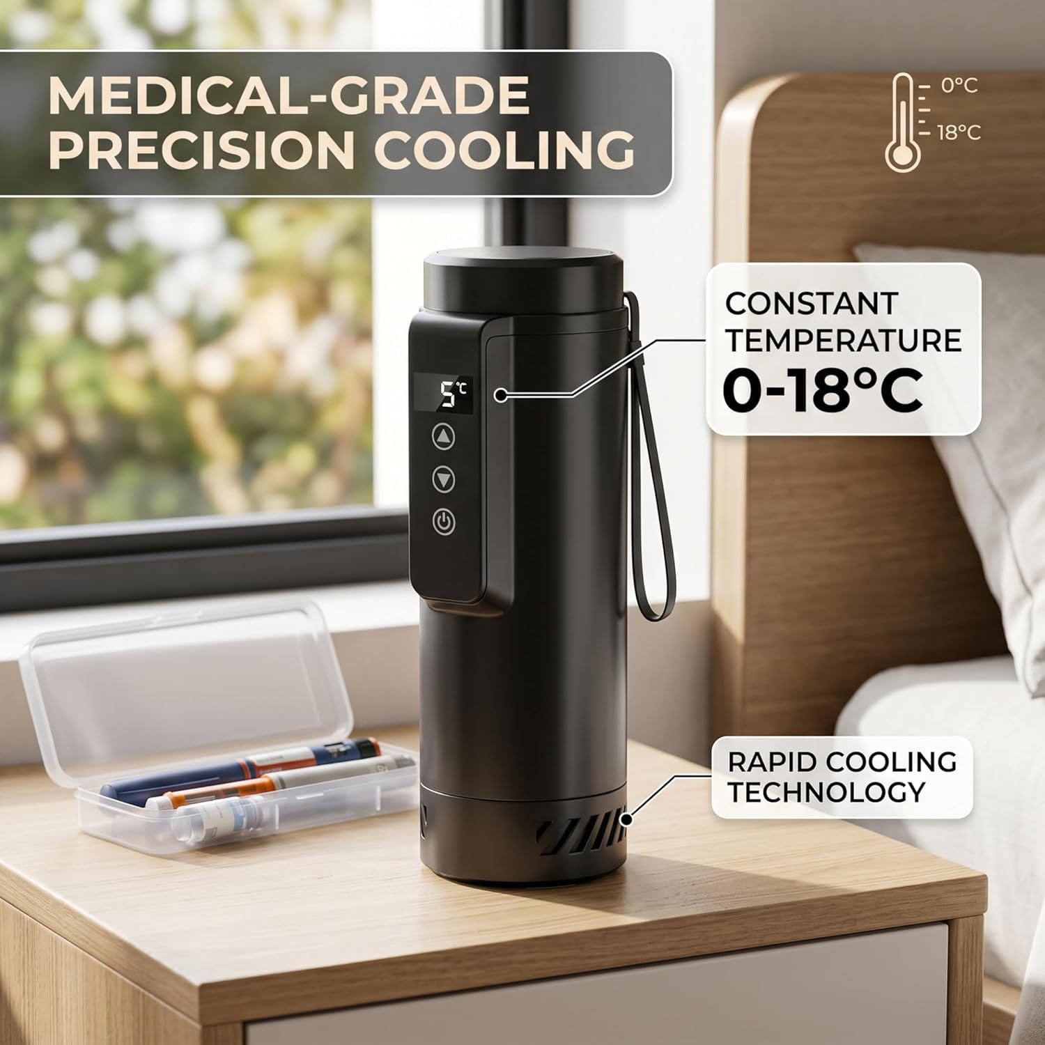 Estuche Refrigerador para Insulina, Nevera Insulina Viaje 0-18 ℃, Refrigerador Insulina Enfriador de Insulina Portátil, Enfriador de Viaje Aislado Medicamentos Diabéticos (Negro)