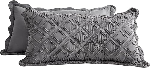 Miniatura 8 de Blythease Colcha extragrande tamaño King color blanco puro, aspecto rústico Shabby Chic, diseño jacquard y copetudo, ligero, juego de 3 piezas, 100%