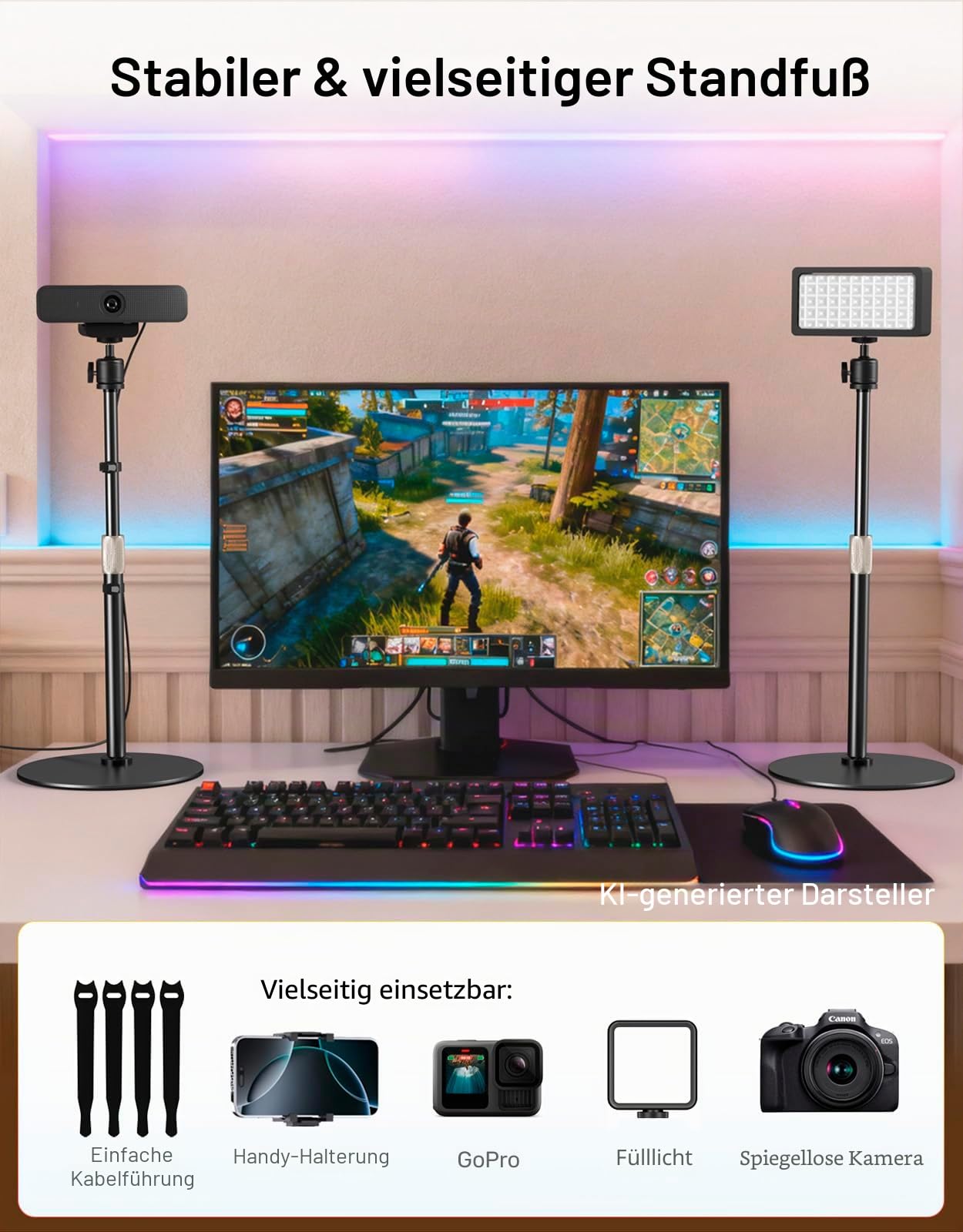 Webcam Stativ Ständer für Schreibtisch Höhenverstellbar & 360° Schwenkbar Kompatibel mit Logitech Webcam C922 C930e C920S C920 C615 C960 und BRIO und Anderen Geräten mit 1/4 Zoll Gewinde
