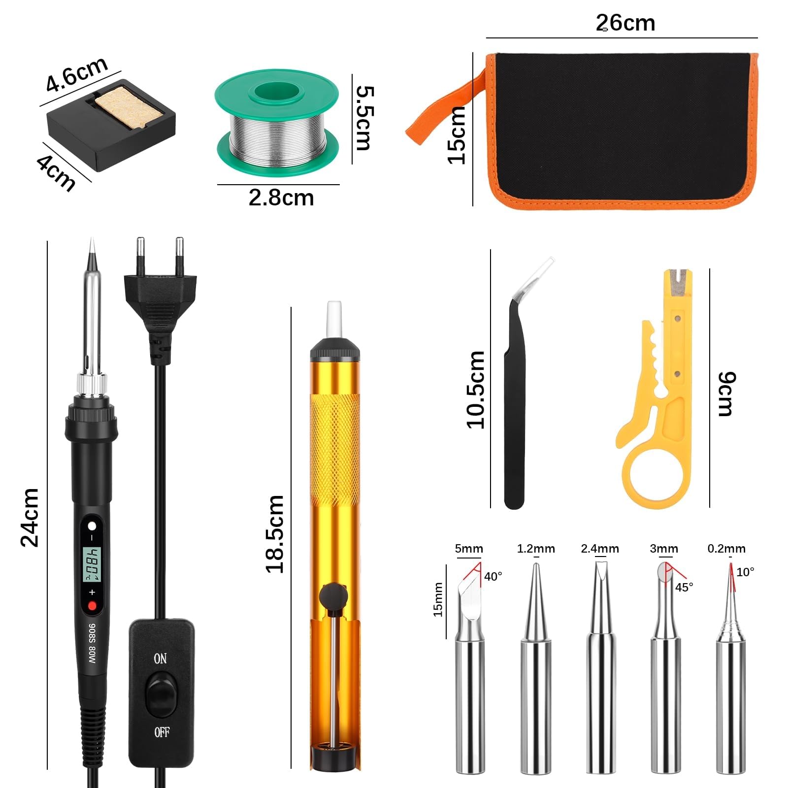 VFANDV Soldador de Estaño 80W Kit Profesional 13 en 1 Con Temperatura Ajustable 180℃-520℃ Para Reparación, DIY, Bombas de Soldadura