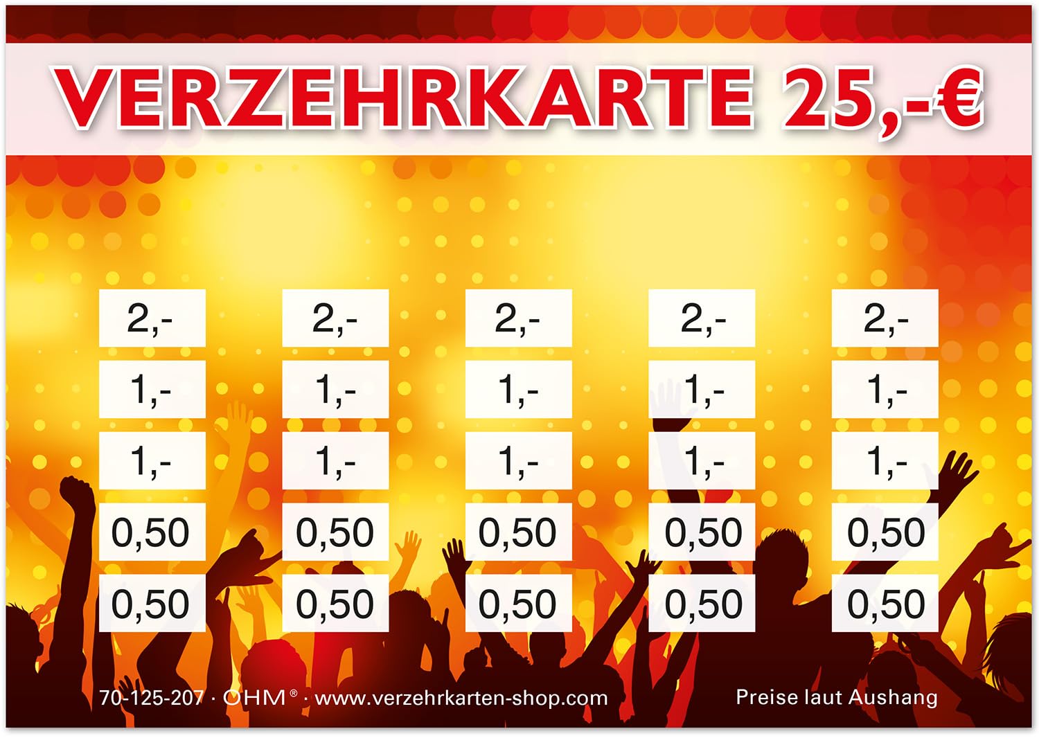 250 Verzehrkarten DIN A7, Gesamtwert 25 Euro, praktische Alternative zu Wertmarken, für Vereine, Gastronomie etc., einfaches bargeldloses Bezahlen
