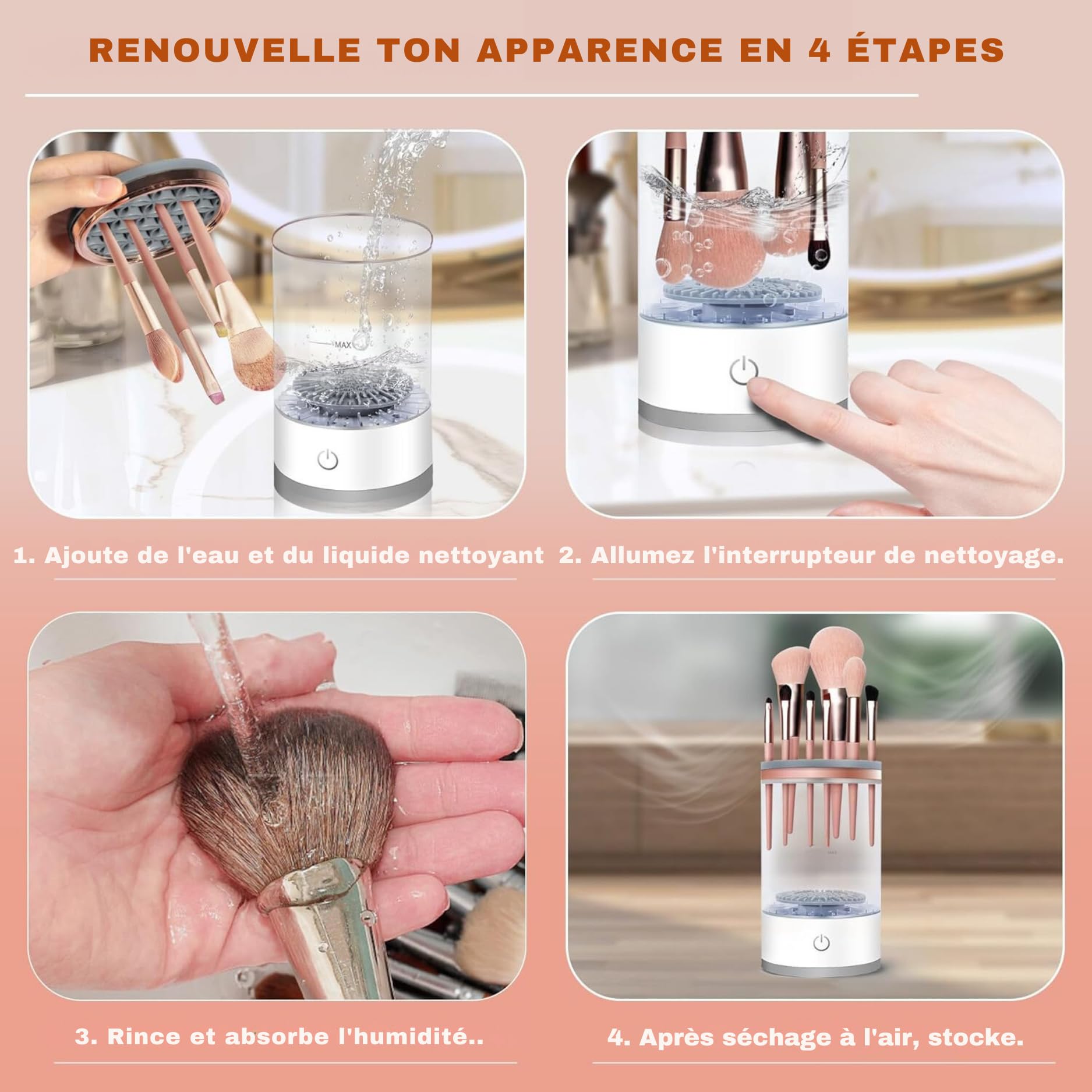 Nettoyeur Électrique de Pinceaux de Maquillage: Rapide, Automatique et Portable, Adapté à Tous Types de Pinceaux, avec Technologie de Nettoyage en Profondeur - Idéal pour les Maquilleurs