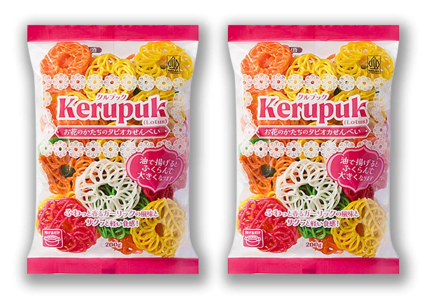 Kerupukクルプック スナック菓子 ２０袋 Amazon | クルプック/お花のかたちタピオカせんべい 200g 2袋セット