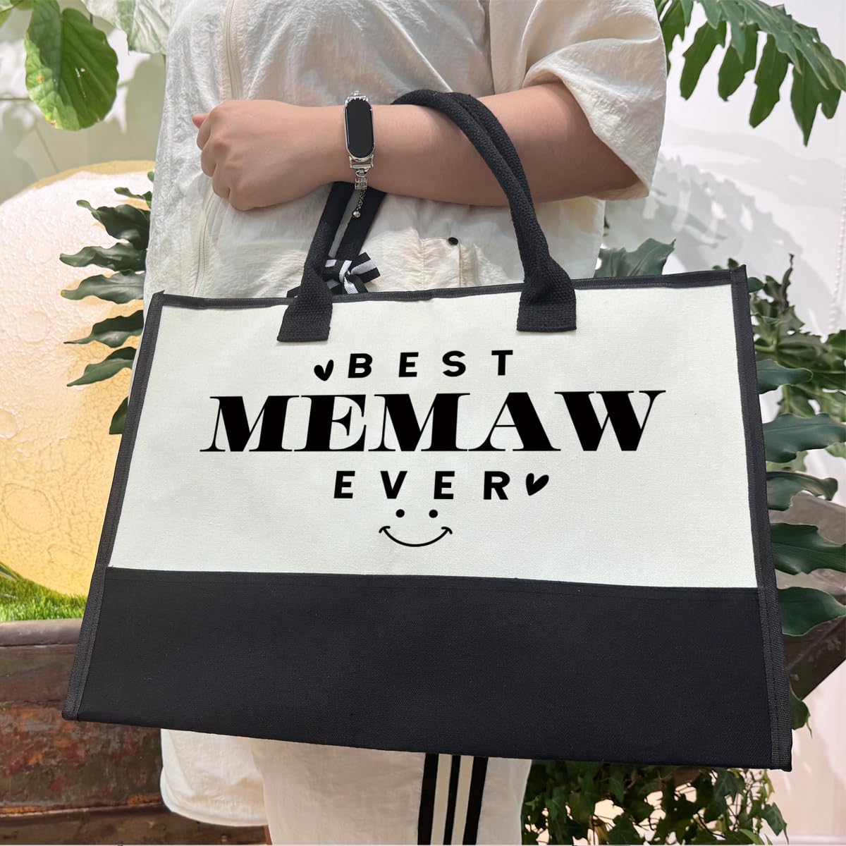 Beach & Outing Tote Bag for Memaw - Canvas with Inner Pocket & Make Up Bag - Mother's Day & Birthday Gift